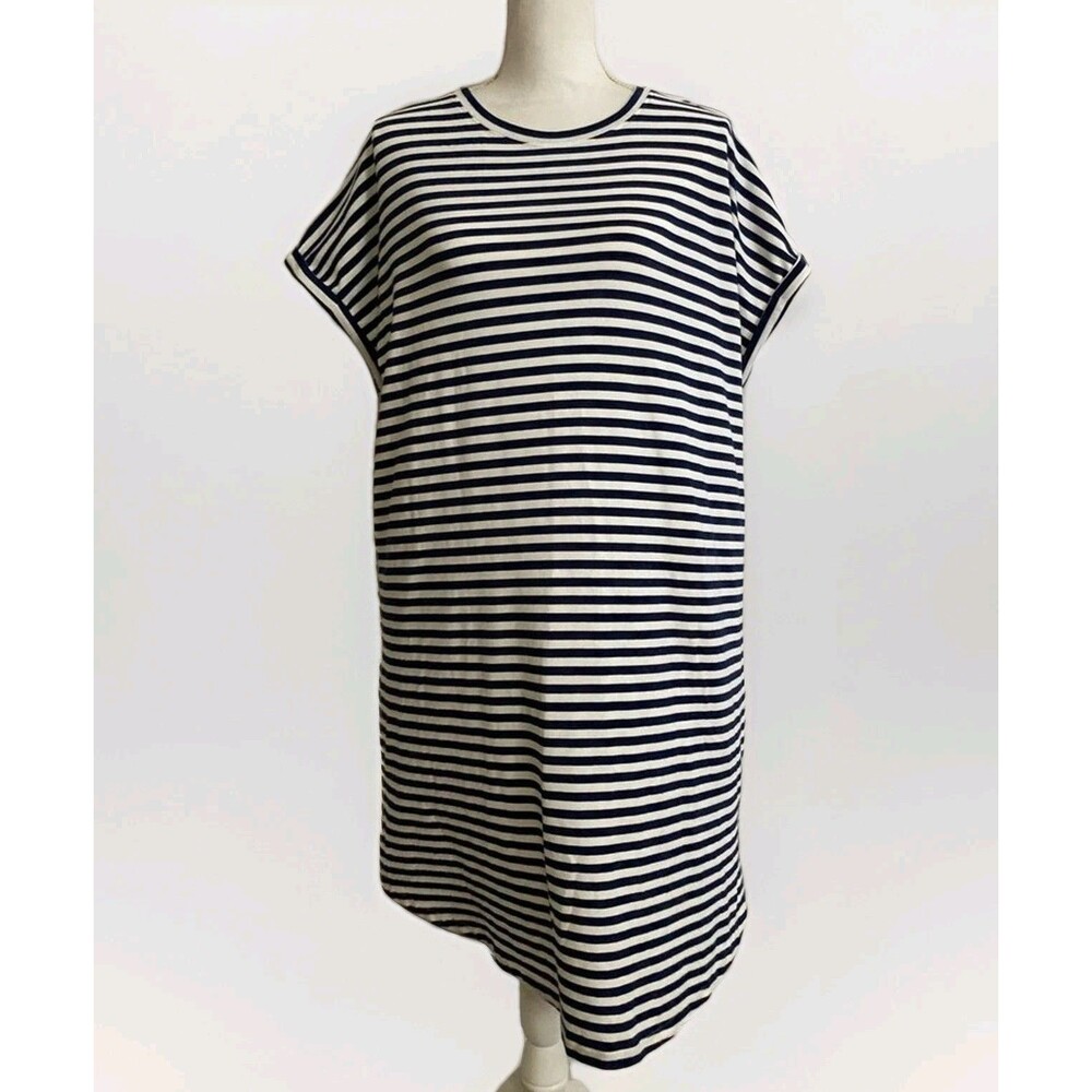 Sonoma Goods For Life Dress L Blue White Stripe Knit Shift Casual Travel Comfort